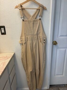 Beige Corduroy Women's Overalls - Casual Wide-Leg Jumpsuit